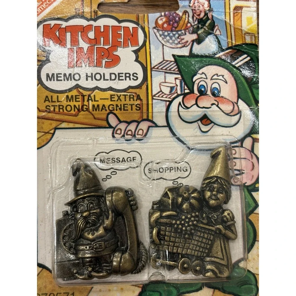 Vintage Pair Of Kitchen Imps Memo Holders (magnets)  Gnomes Refrigerator Magnets